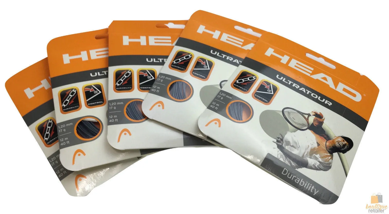 5x HEAD Ultratour 17g 1.20mm Tennis Racquet String | 12m | Bulk Pack | Durability & Control