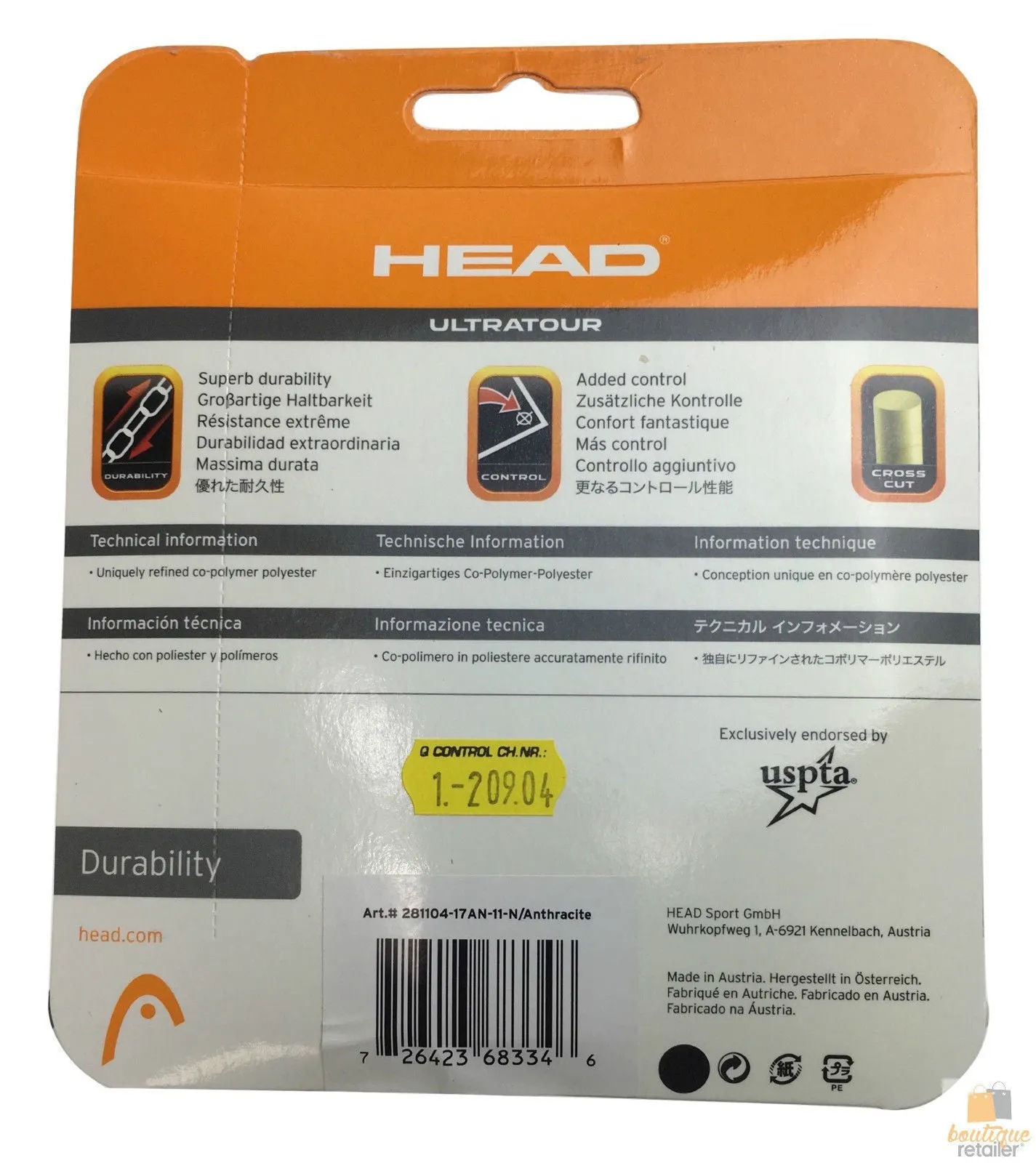 5x HEAD Ultratour 17g 1.20mm Tennis Racquet String | 12m | Bulk Pack | Durability & Control