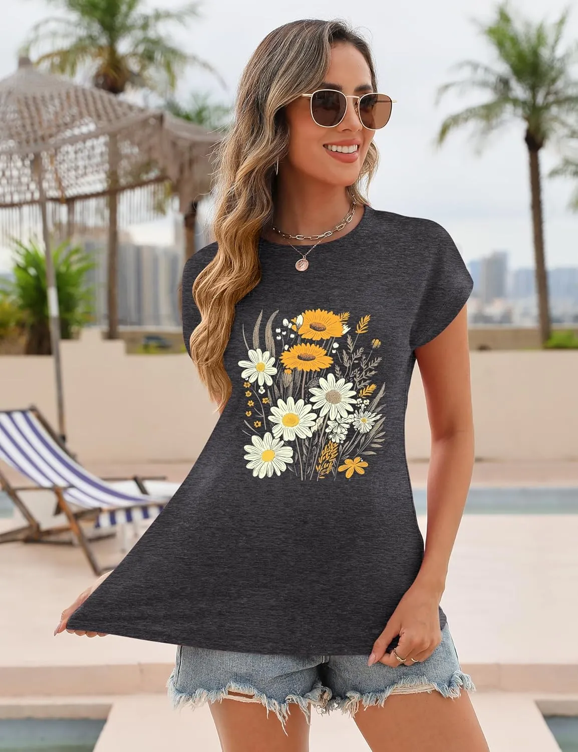 AKEWEI Womens Vintage Flower Print T Shirt Funny Cute Animal Graphic Tees Tops Loose Casual Outdoor Shirt