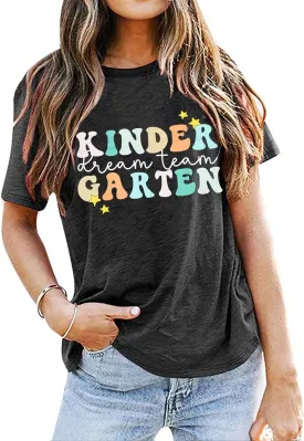 ALLTB Kindergarten Teacher Shirts Women First Day of School Shirt Teacher Life Floral Flower Tee Tops T-Shirt