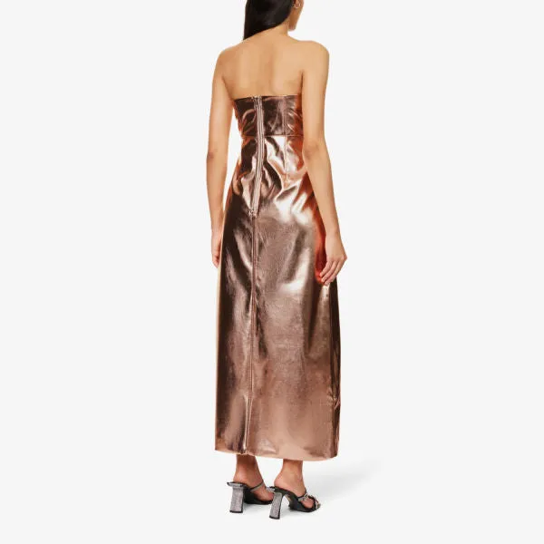 Amy Lynn Sleeveless Metallic Faux Leather Maxi Dress, Pink