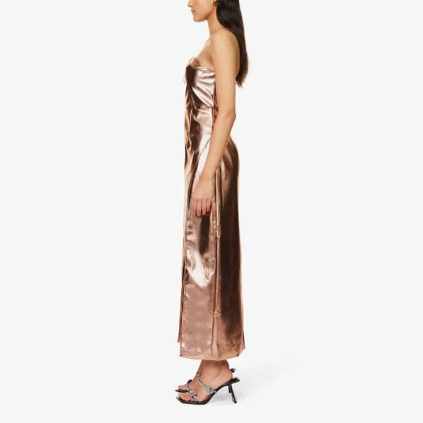 Amy Lynn Sleeveless Metallic Faux Leather Maxi Dress, Pink