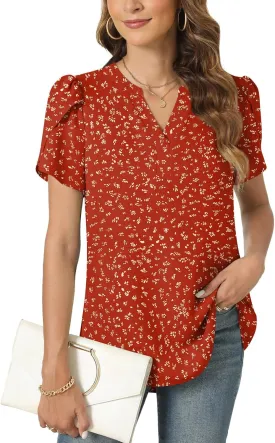Anyally Women's Plus Size Short Sleeve Work Chiffon Blouses Casual Flowy Tunics Tops