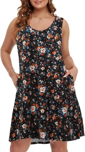 BELAROI Women Plus Size Sundress Summer Casual Sleeveless Tshirt Dress Tie Dye Swing Tank Dresses with Pockets Beach Cover up