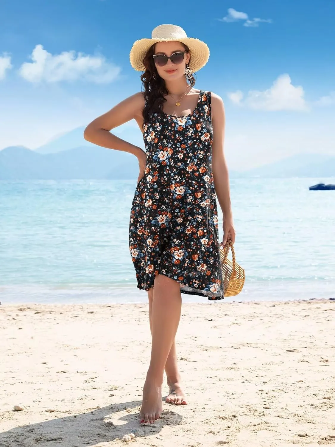 BELAROI Women Plus Size Sundress Summer Casual Sleeveless Tshirt Dress Tie Dye Swing Tank Dresses with Pockets Beach Cover up