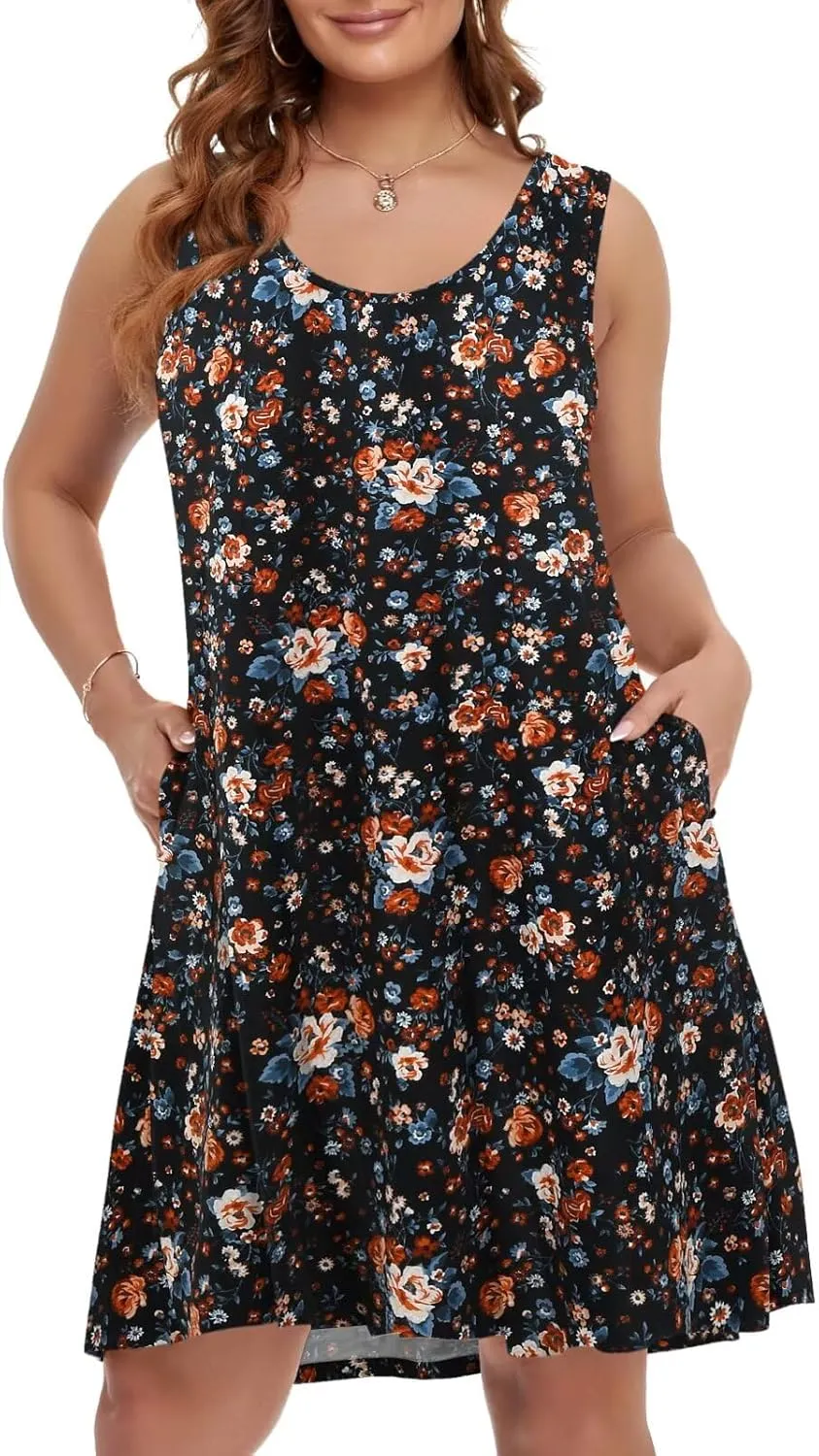 BELAROI Women Plus Size Sundress Summer Casual Sleeveless Tshirt Dress Tie Dye Swing Tank Dresses with Pockets Beach Cover up