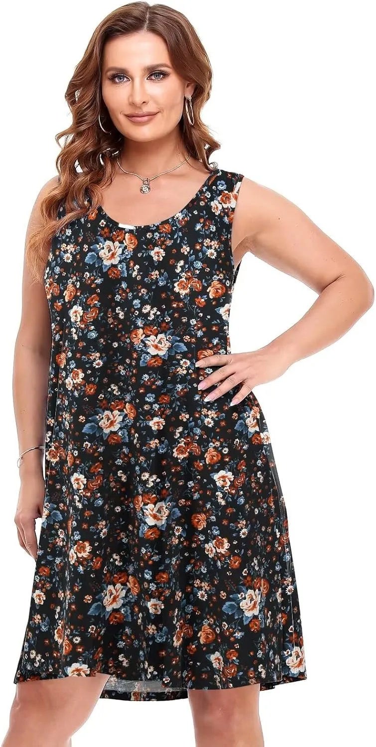 BELAROI Women Plus Size Sundress Summer Casual Sleeveless Tshirt Dress Tie Dye Swing Tank Dresses with Pockets Beach Cover up