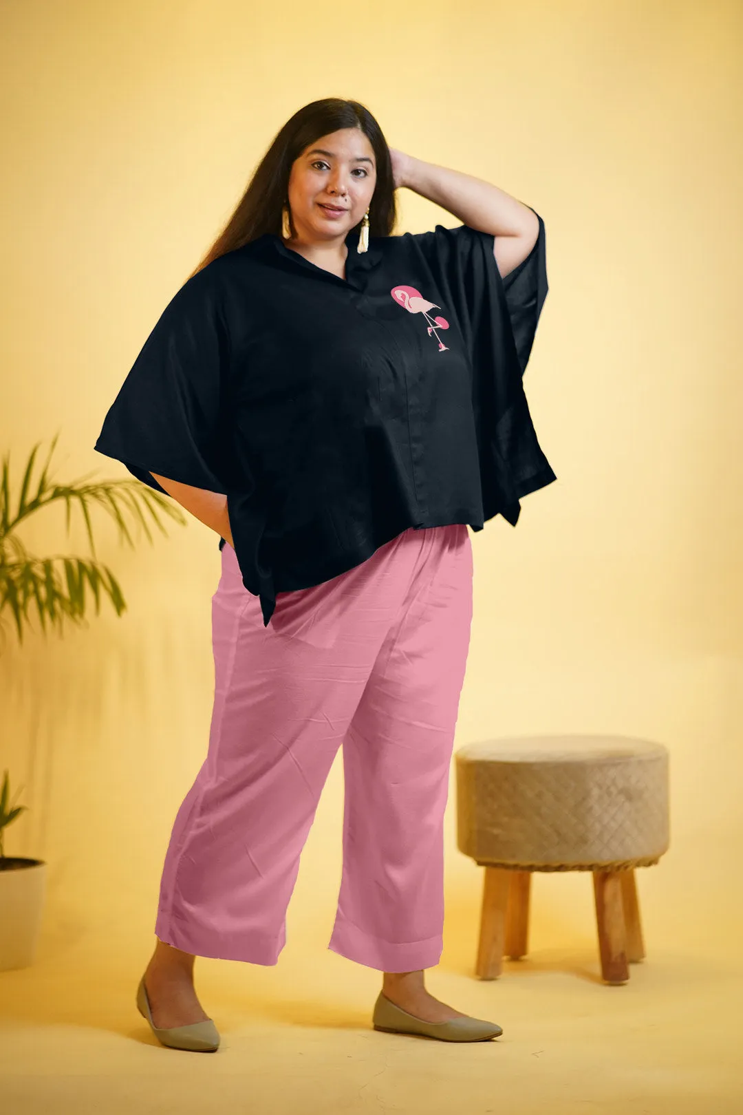 Black Rayon KaftanTop & Blush Palazzo - FlairFlamingo