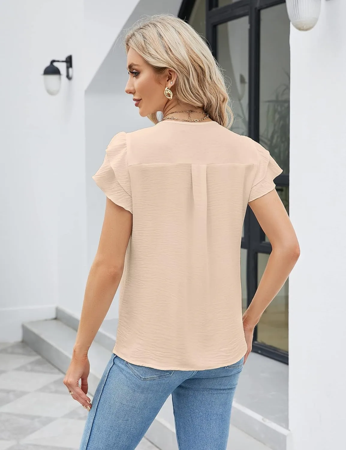 Blooming Jelly Womens Dressy Casual Shirts Short Sleeve V Neck Work Blouse Business Casual Summer Tops 2025