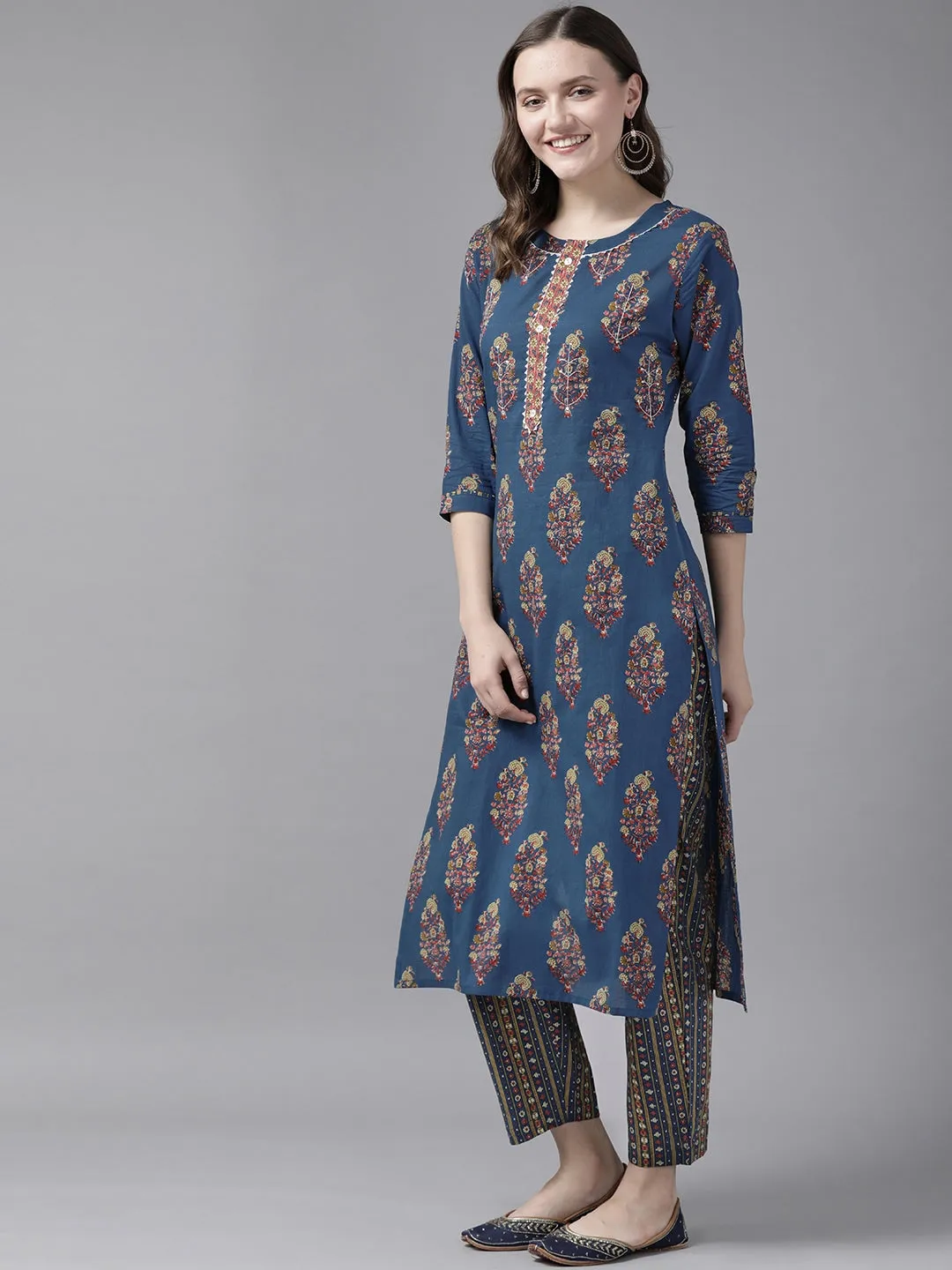 Blue & Red Printed Dupatta Set