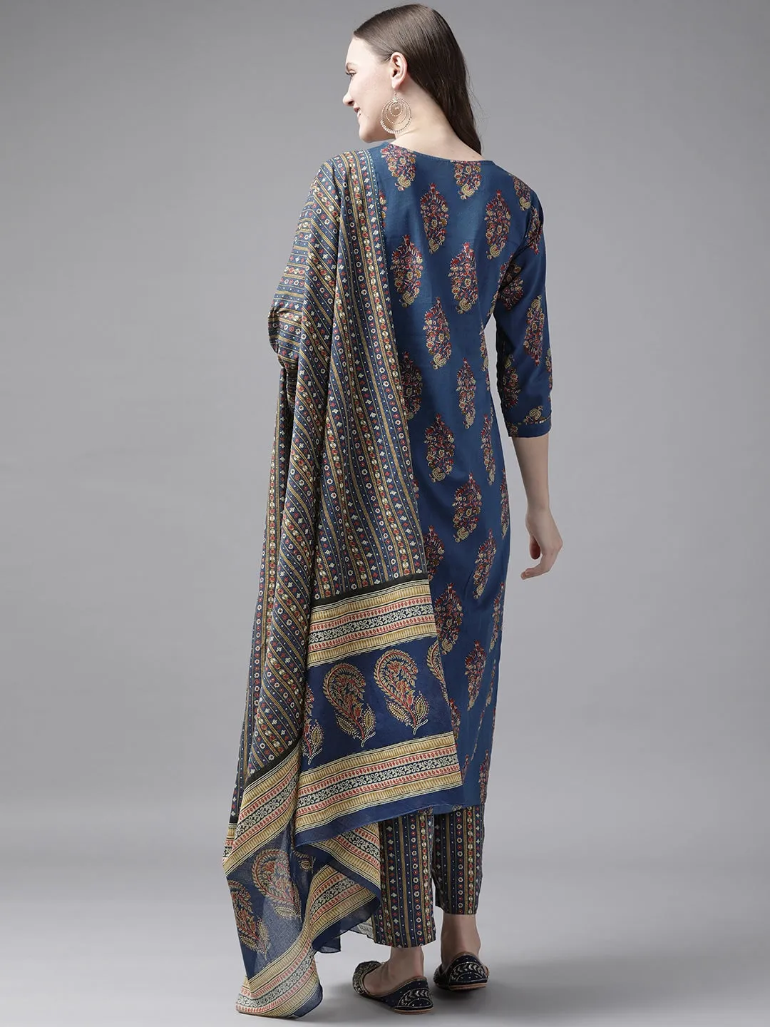 Blue & Red Printed Dupatta Set