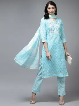 Blue Ethnic Motifs Printed Regular Style Dupatta Set