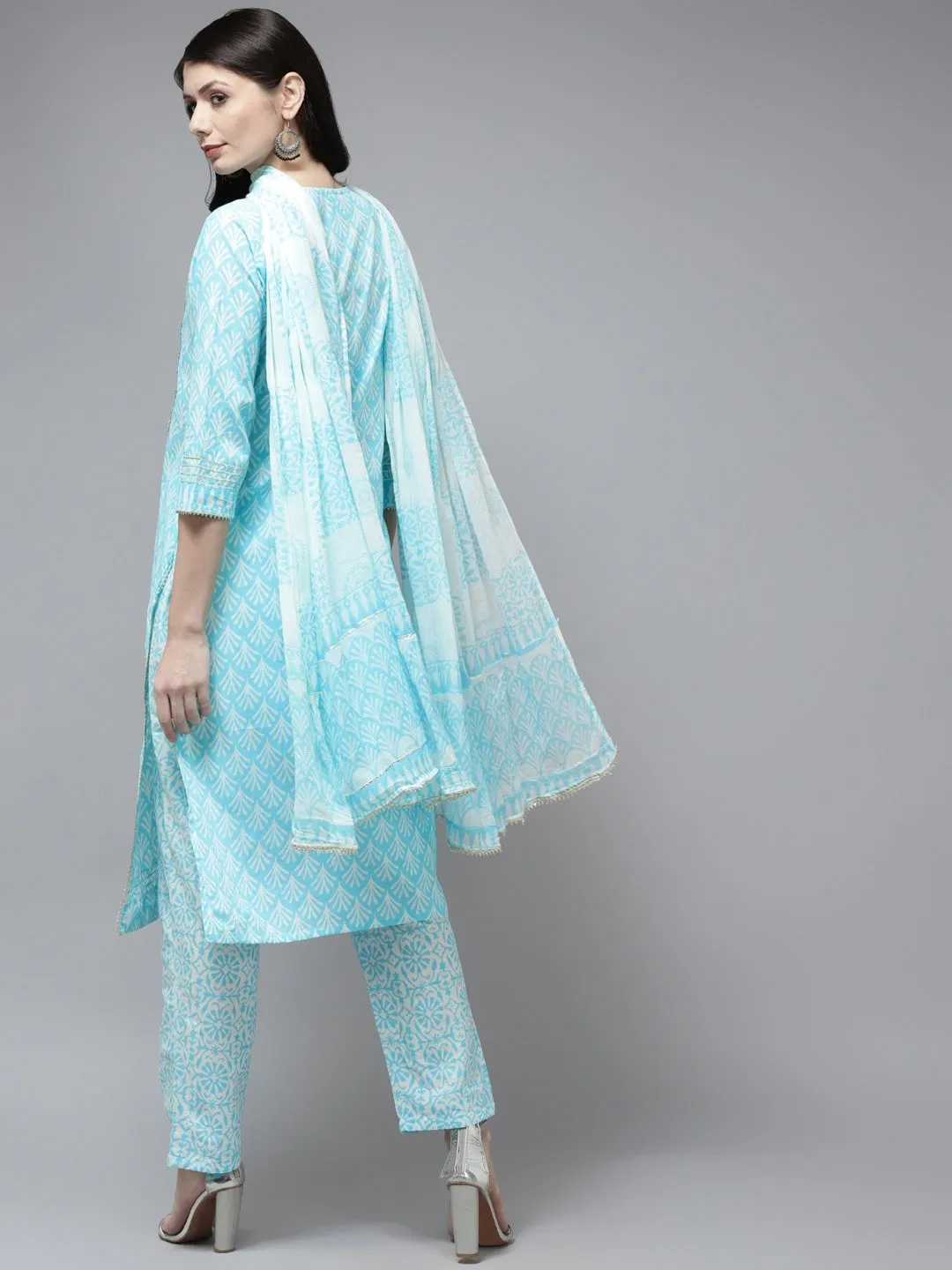 Blue Ethnic Motifs Printed Regular Style Dupatta Set