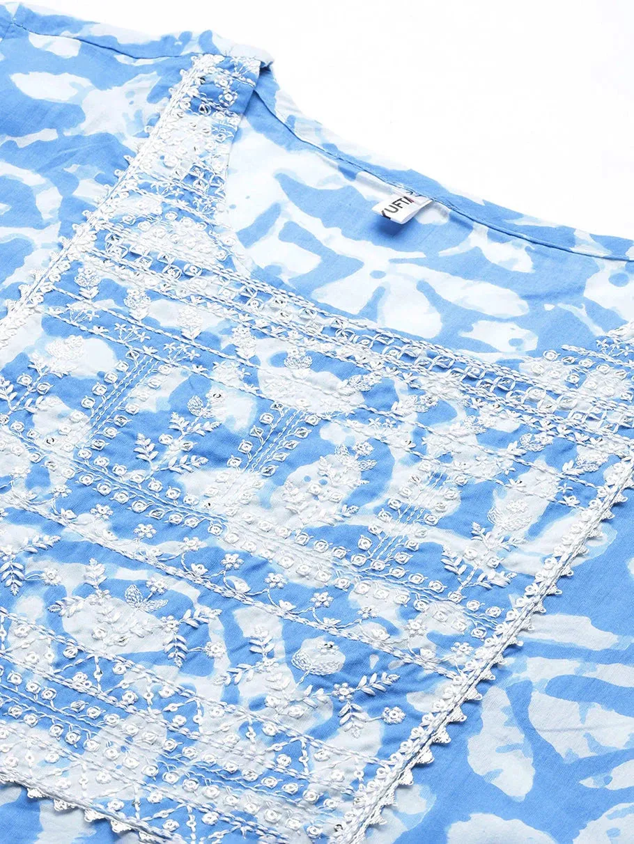 Blue Floral Printed Gota-Patti Dupatta Set