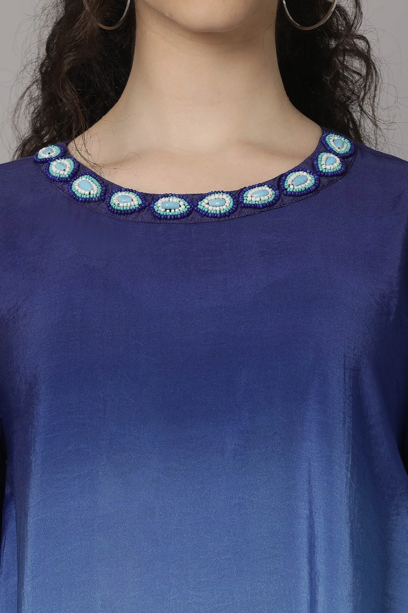 Blue Ombre-Dyed German Silk Co-Ord Set