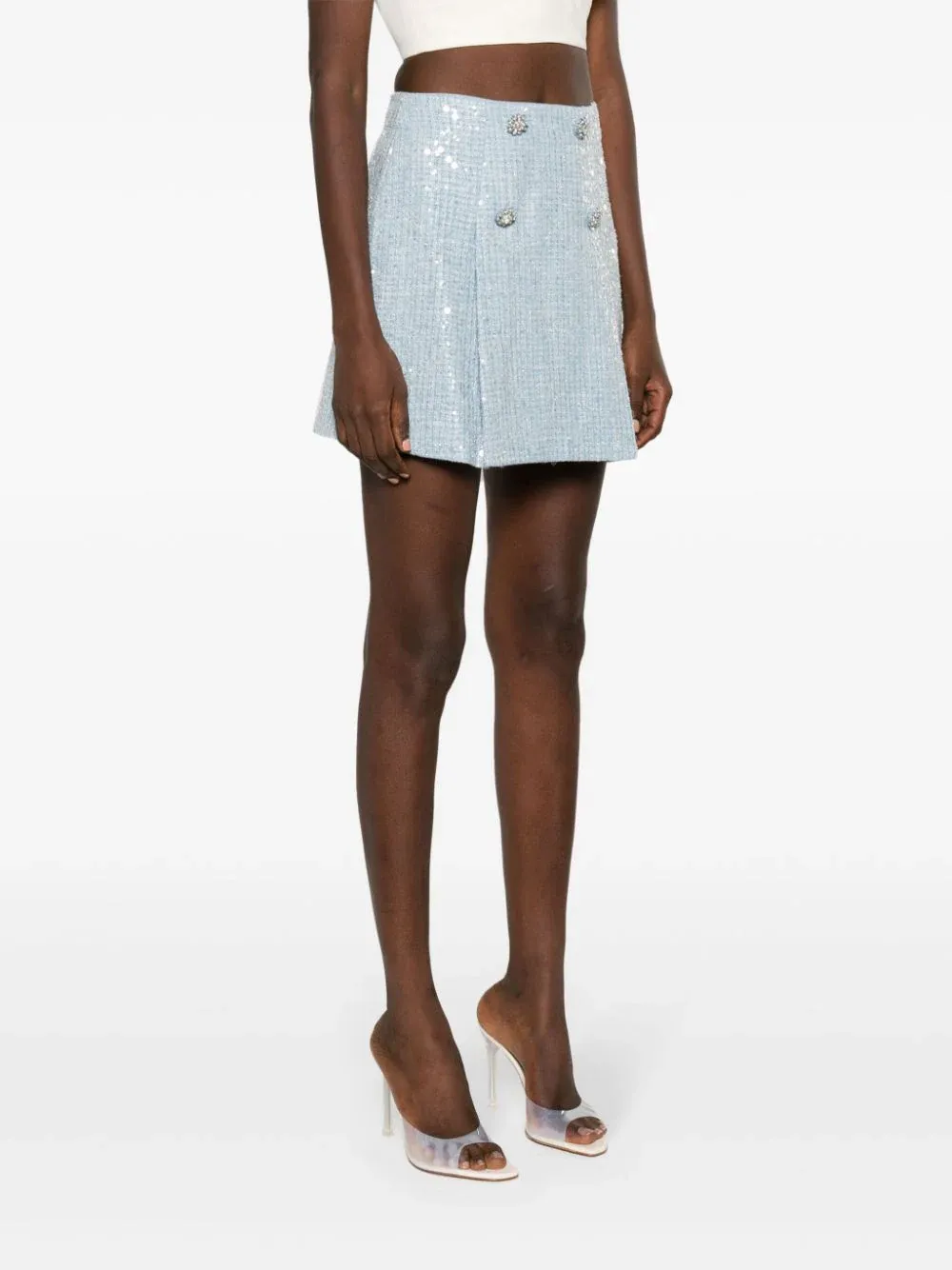 Blue Sequin Boucle Mini Skirt