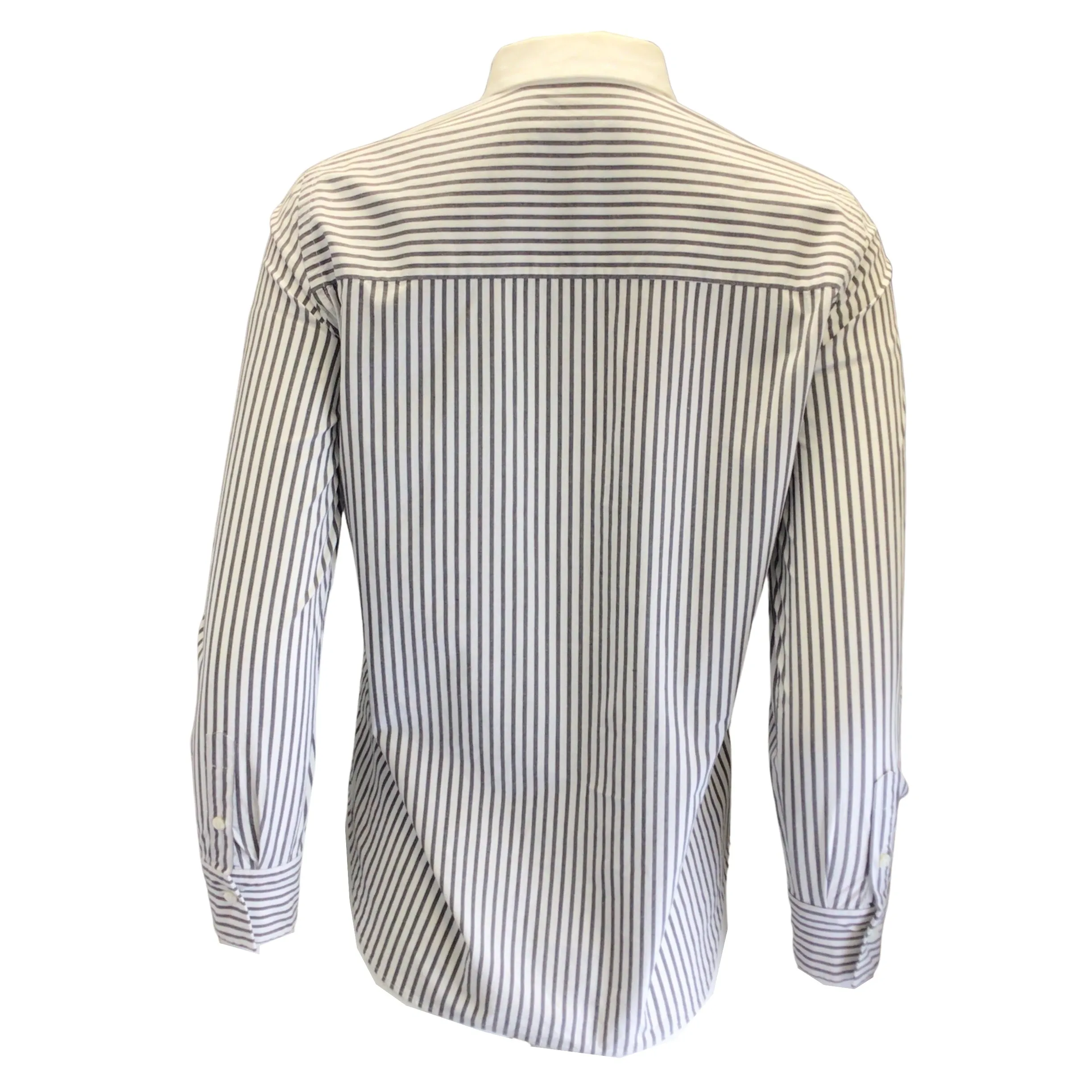 Brunello Cucinelli Grey / White Monili Beaded Detail Striped Button-down Cotton Shirt