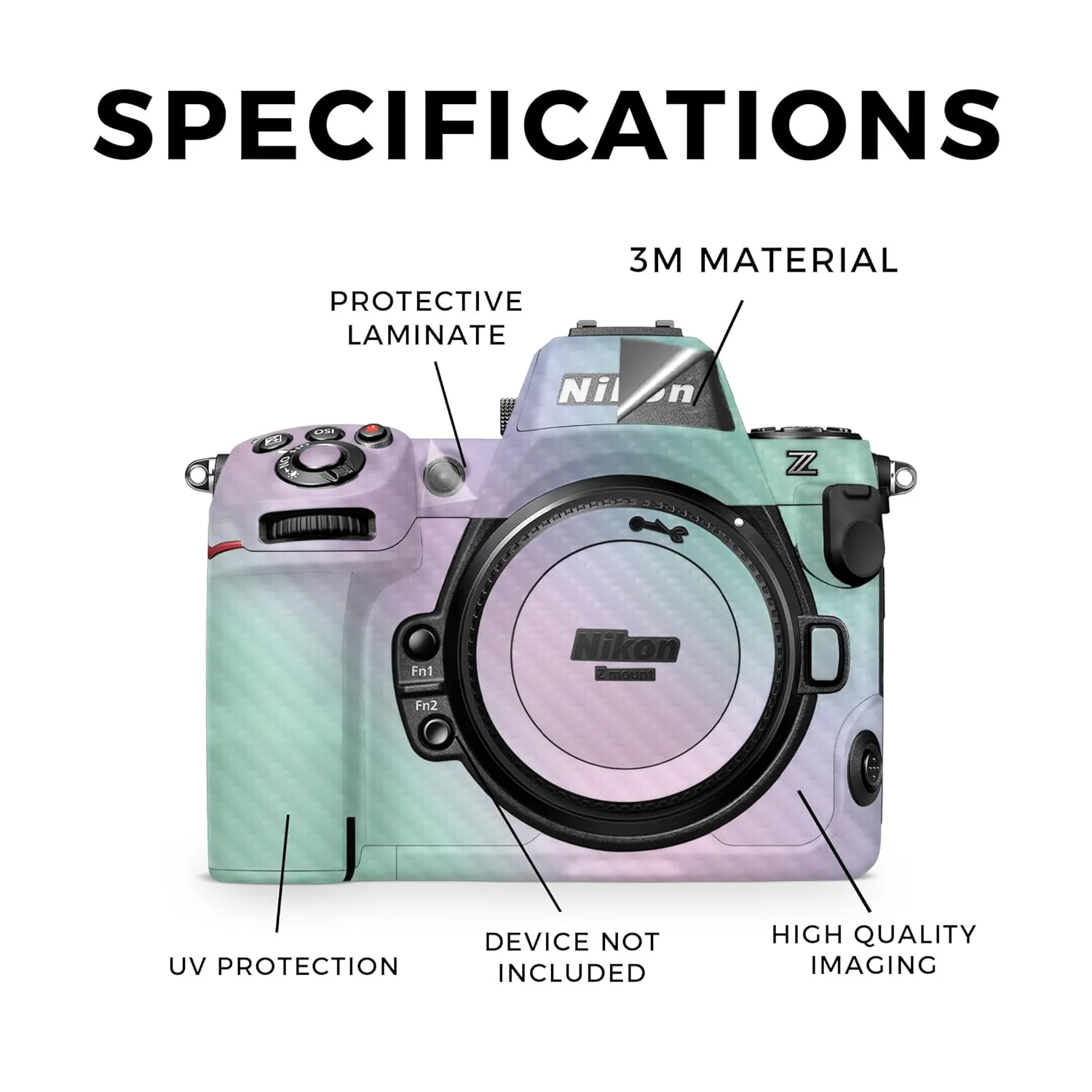 Carbon Fiber Camera Skin Compatible with Nikon Z8 Camera (2023) - Cotton Candy - Premium 3M Vinyl Protective Wrap Decal Cover - Easy to Apply | Crafted in The USA by MightySkins
