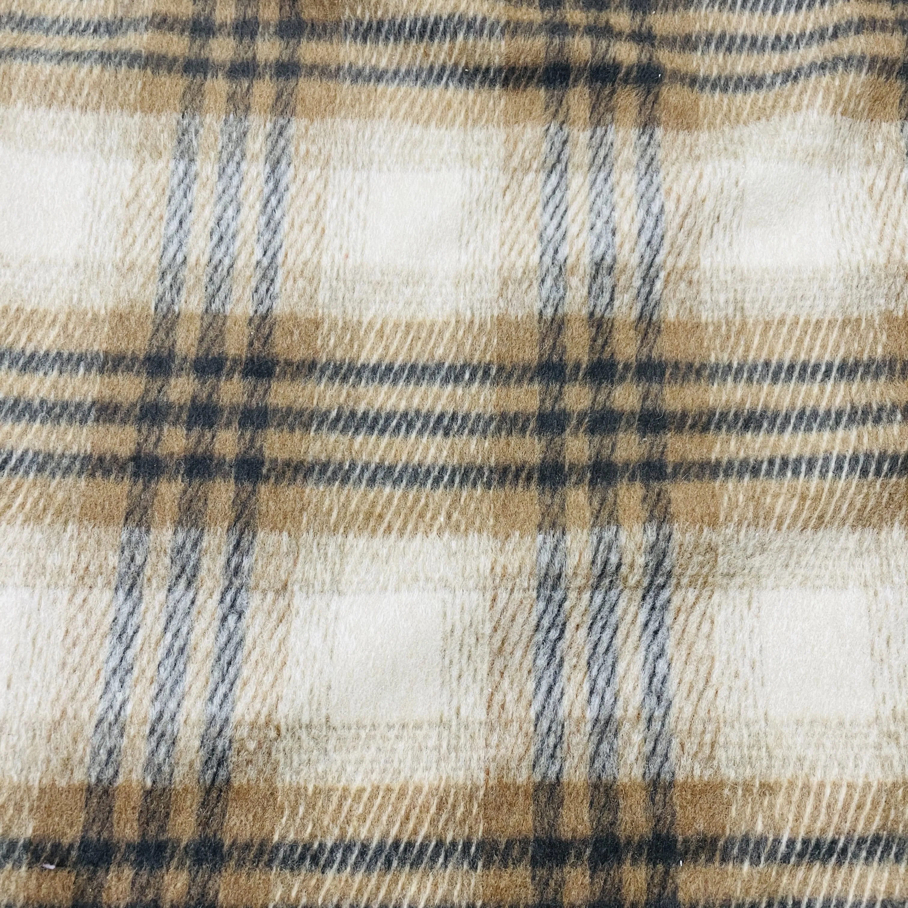 Classic Brown Check Print Woollen Tweed Fabric