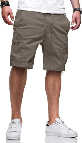 Comdecevis Mens Casual Cargo Shorts Cotton Drawstring Classic Cargo Stretch Short with 6 Pockets