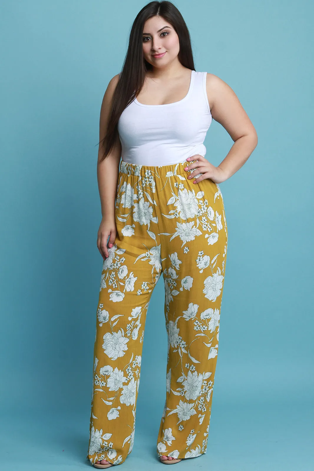Contrast Floral Palazzo Pants