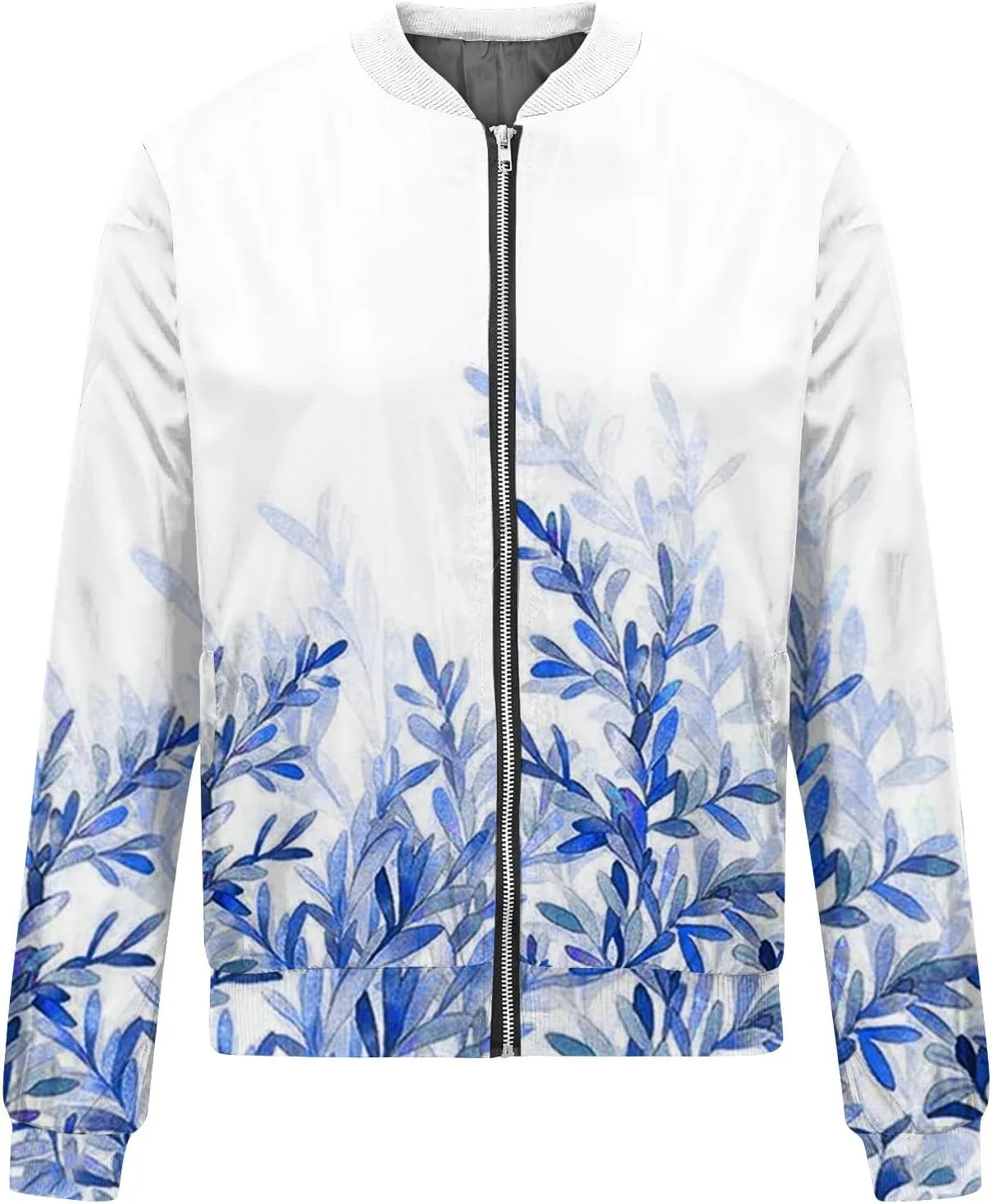 COTECRAM Bomber Jacket Women 2024 Causal Floral Zip Up Coats Long Sleeve Stand Collar Fall Jackets Lightweight Outerwear Tops