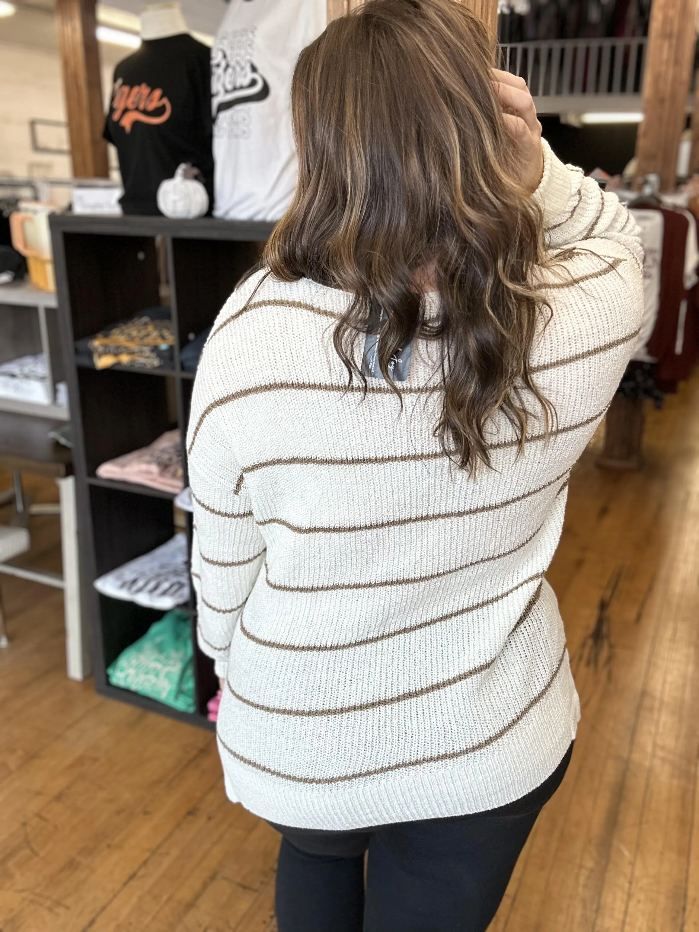 Cream & Brown Striped Sweater