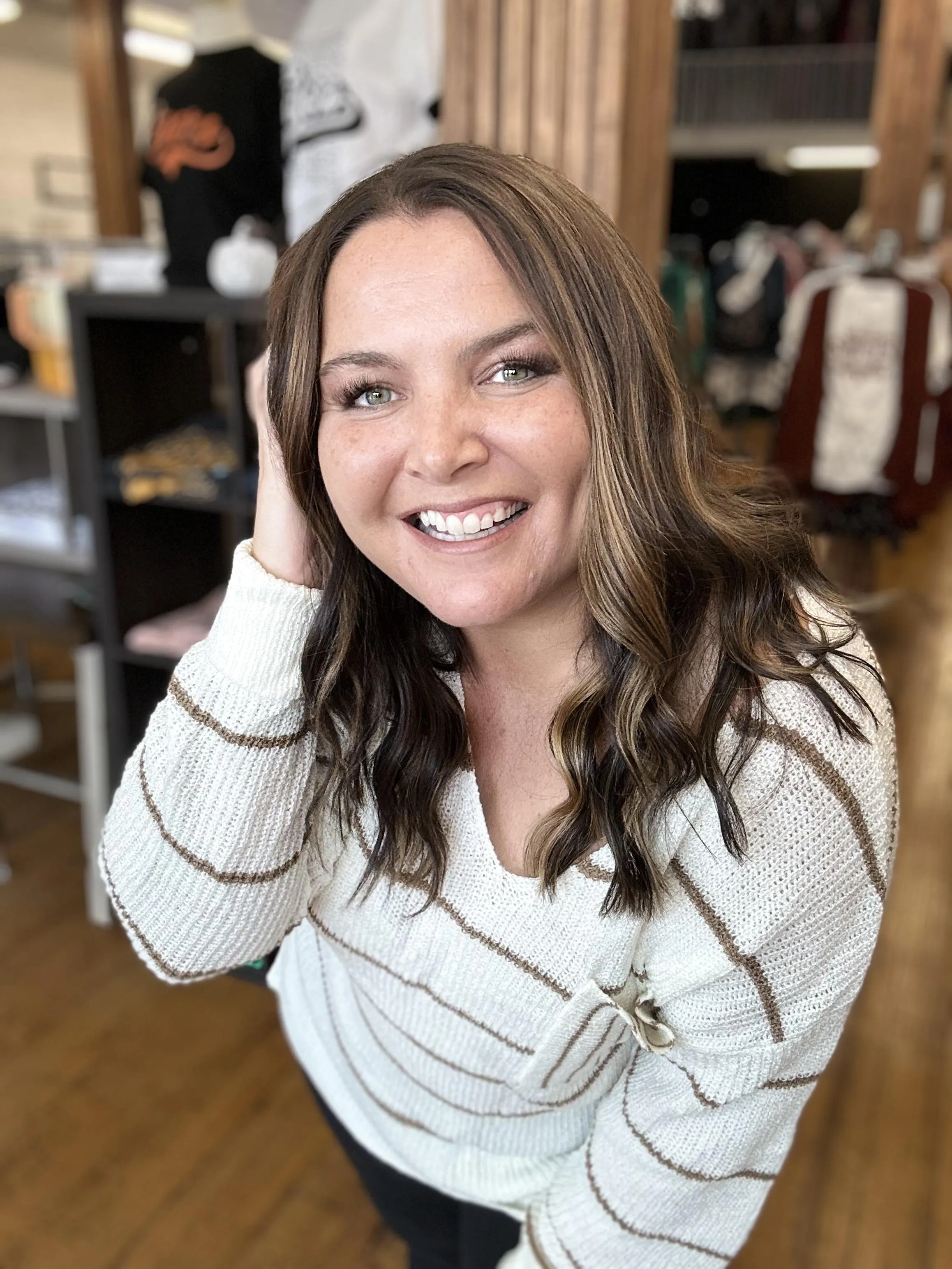 Cream & Brown Striped Sweater