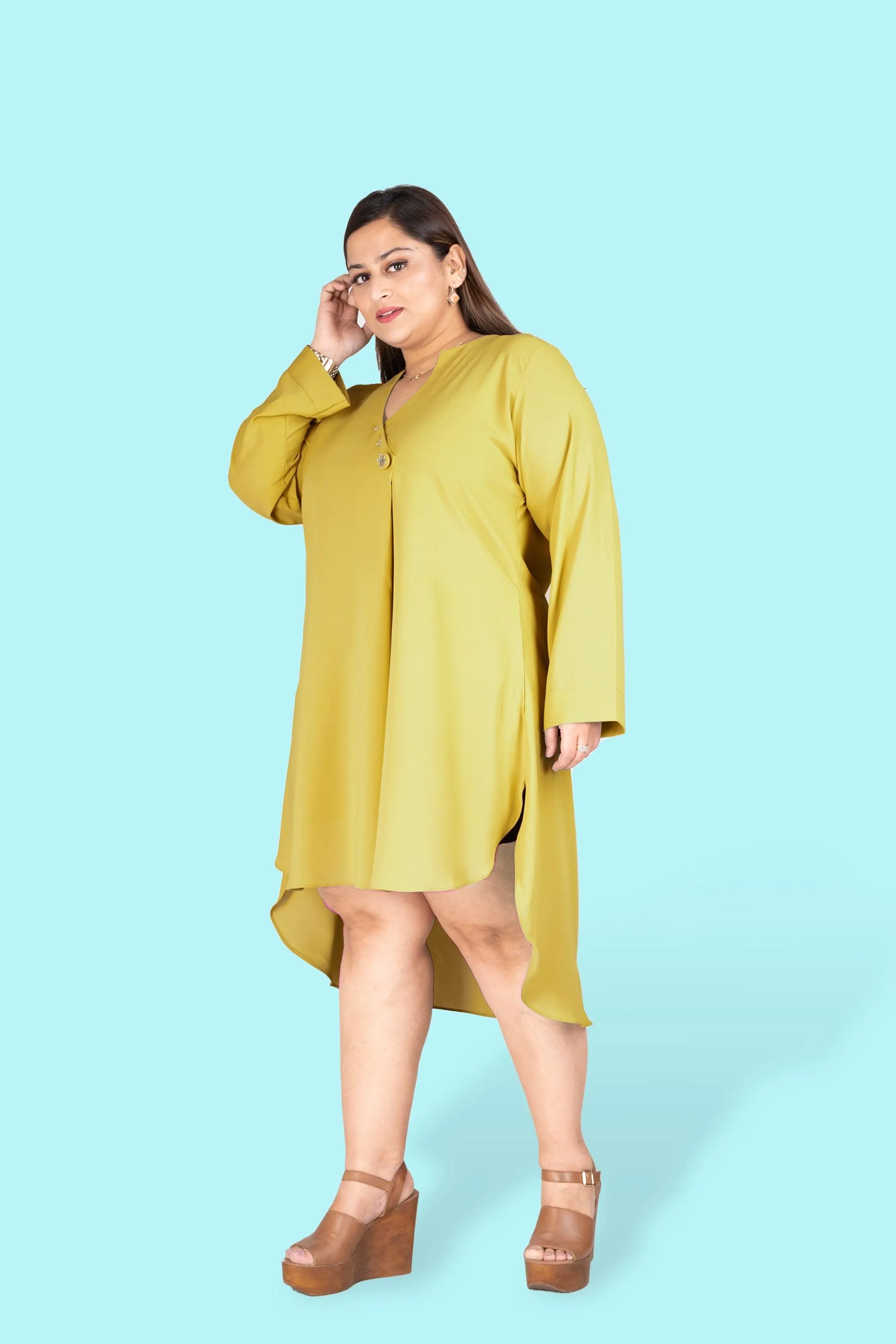 Curvy Lane Women Plus Size Wrap Style High Low V Neck Tunic