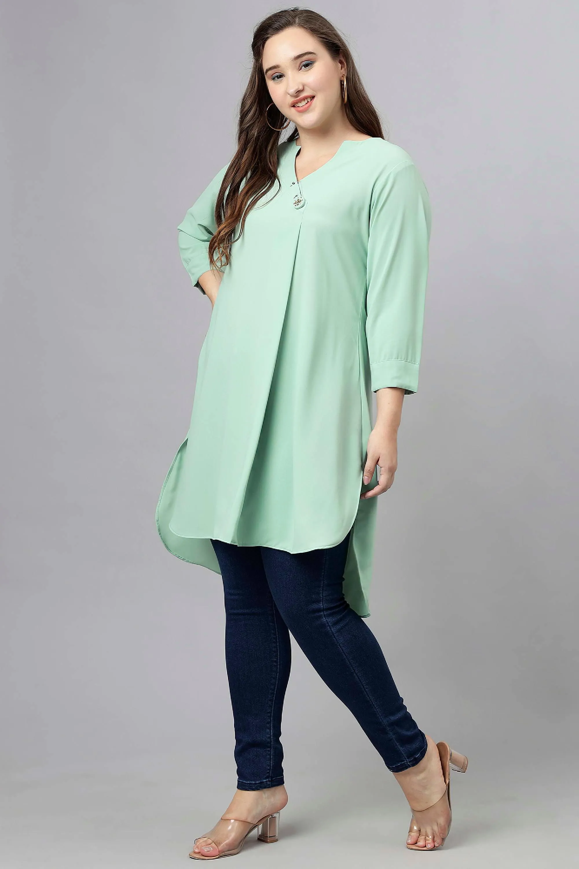 Curvy Lane Women Plus Size Wrap Style High Low V Neck Tunic