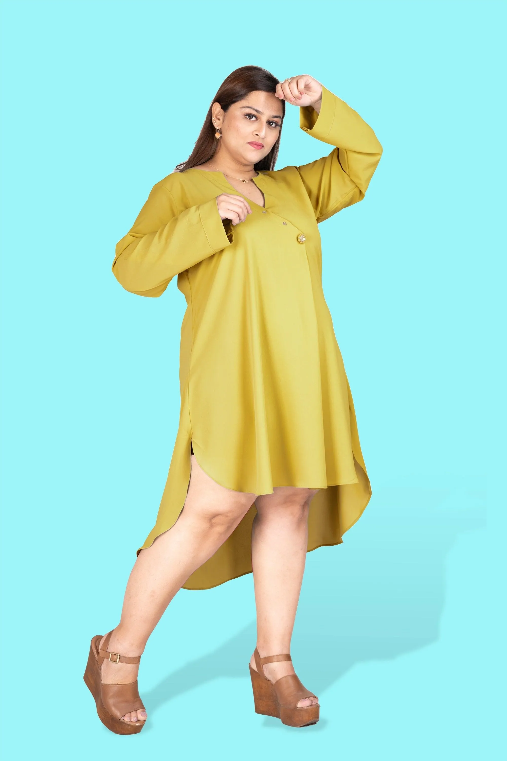 Curvy Lane Women Plus Size Wrap Style High Low V Neck Tunic