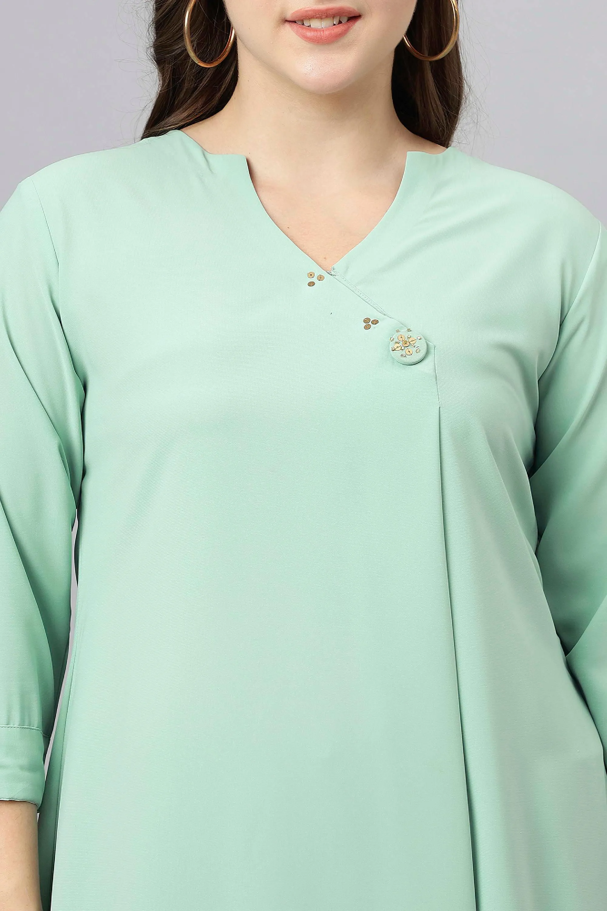 Curvy Lane Women Plus Size Wrap Style High Low V Neck Tunic