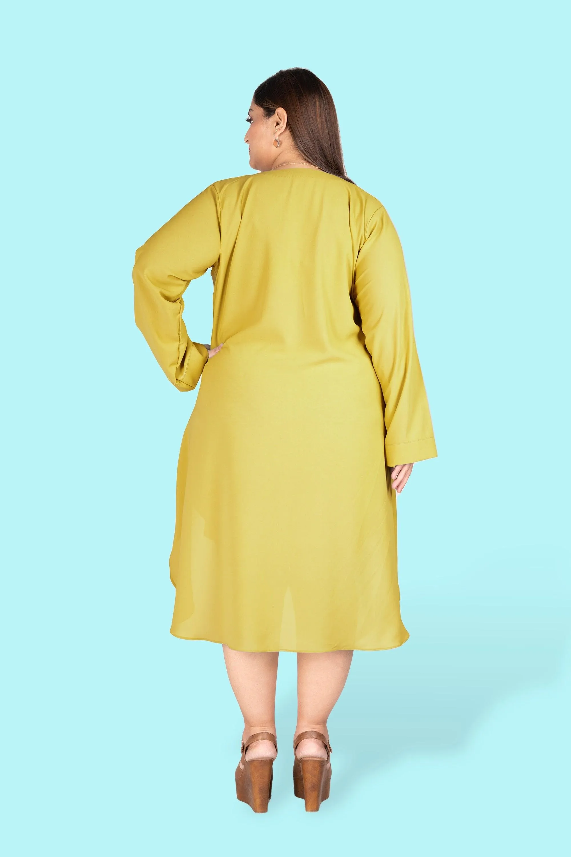 Curvy Lane Women Plus Size Wrap Style High Low V Neck Tunic