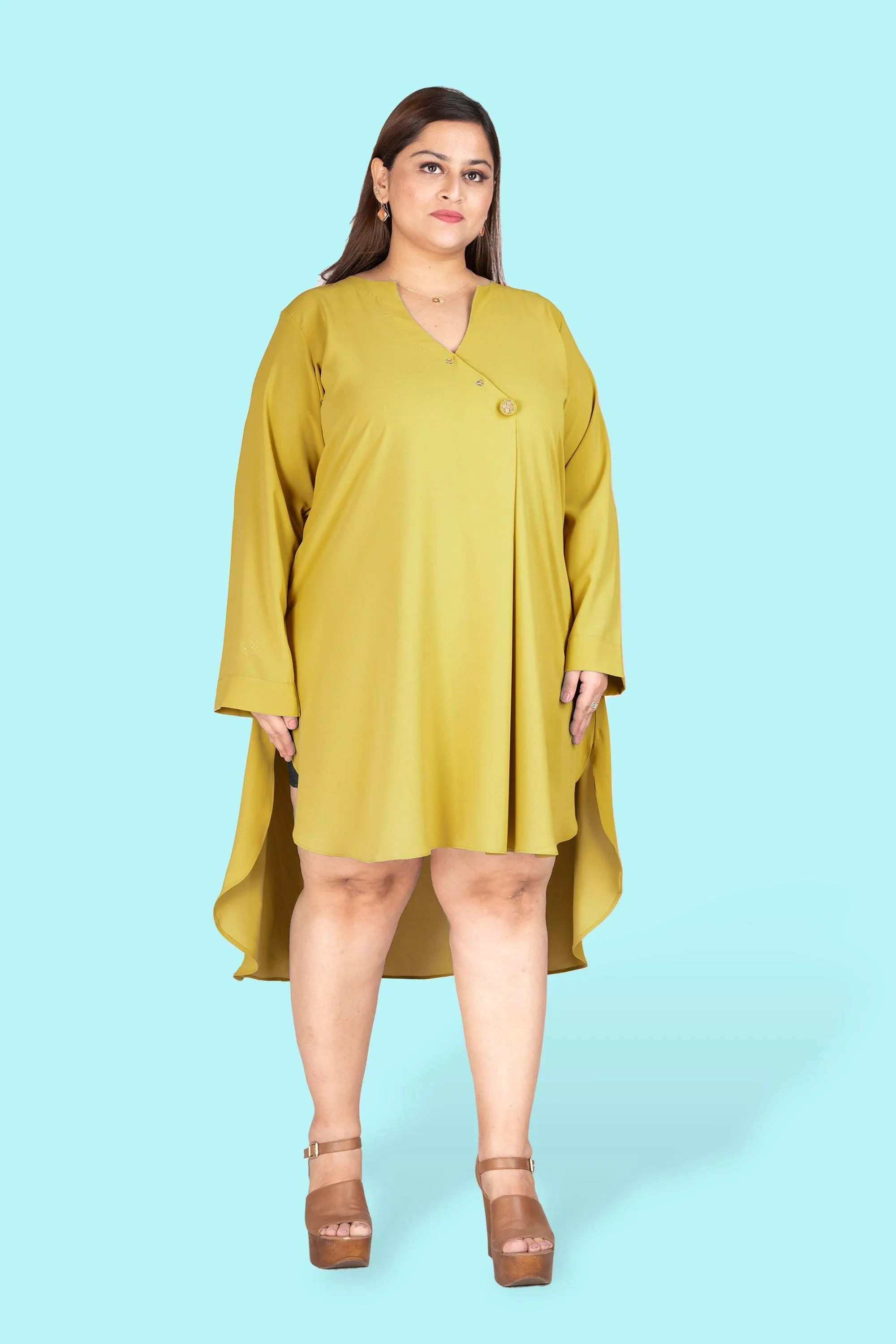 Curvy Lane Women Plus Size Wrap Style High Low V Neck Tunic