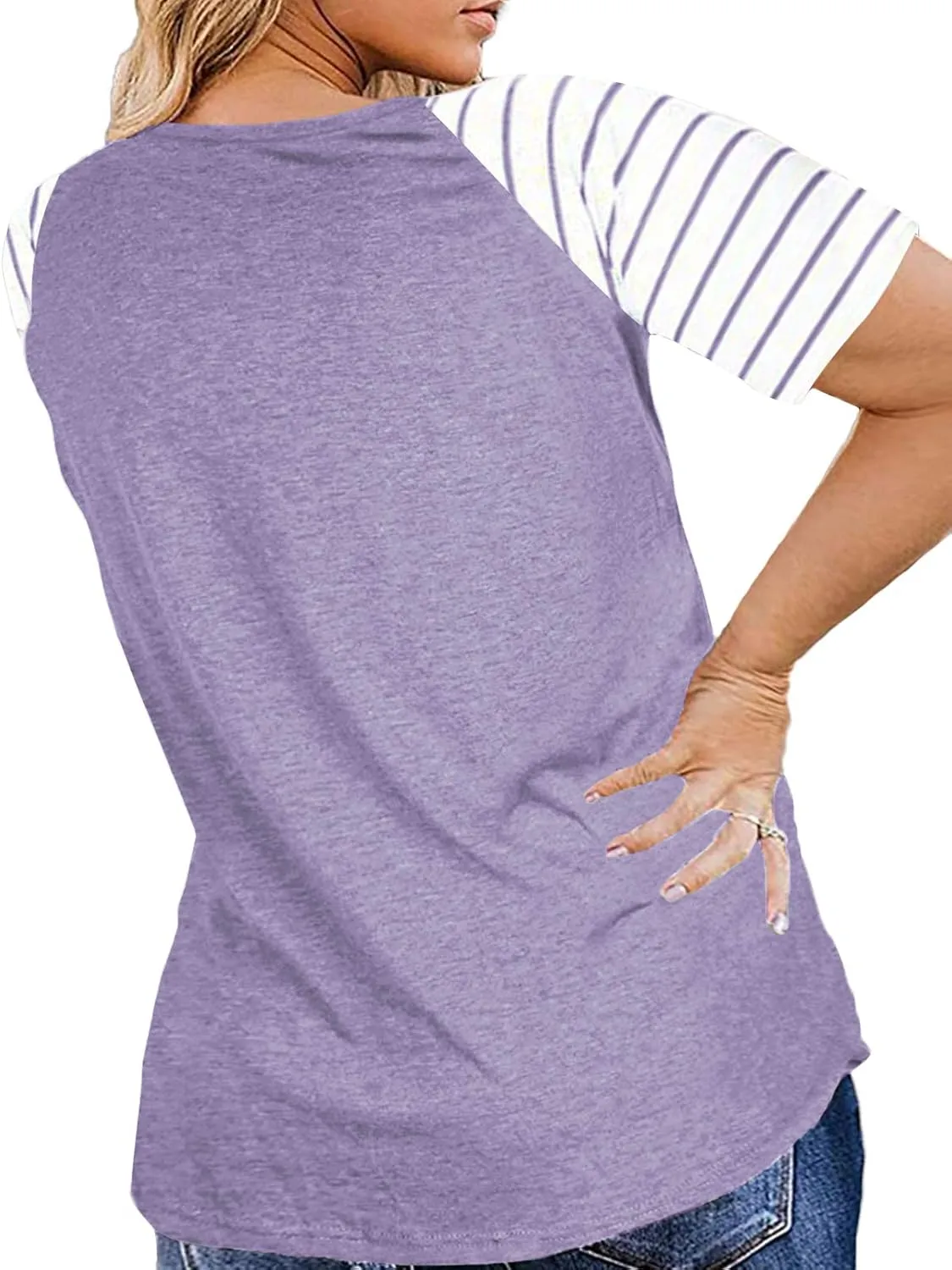 DOLNINE Women's Plus Size Tops Striped Raglan Tee Shirts Casual Tunics Blouses