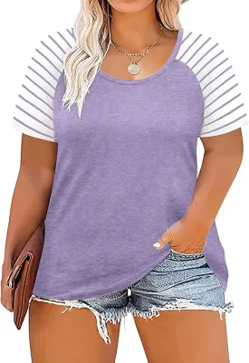 DOLNINE Women's Plus Size Tops Striped Raglan Tee Shirts Casual Tunics Blouses