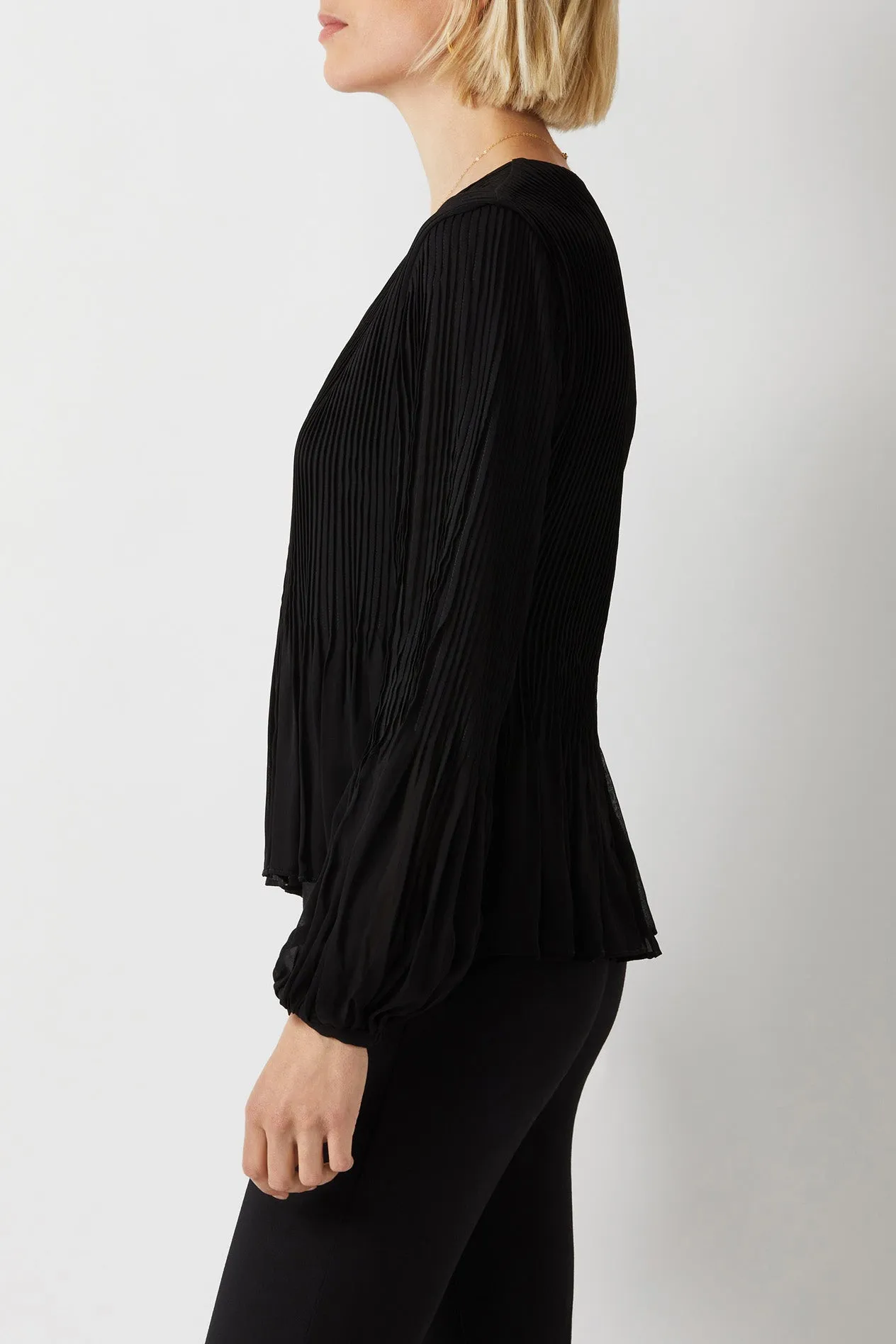 Ecru Designs V-Neck Long Sleeve Ruched Chiffon Top