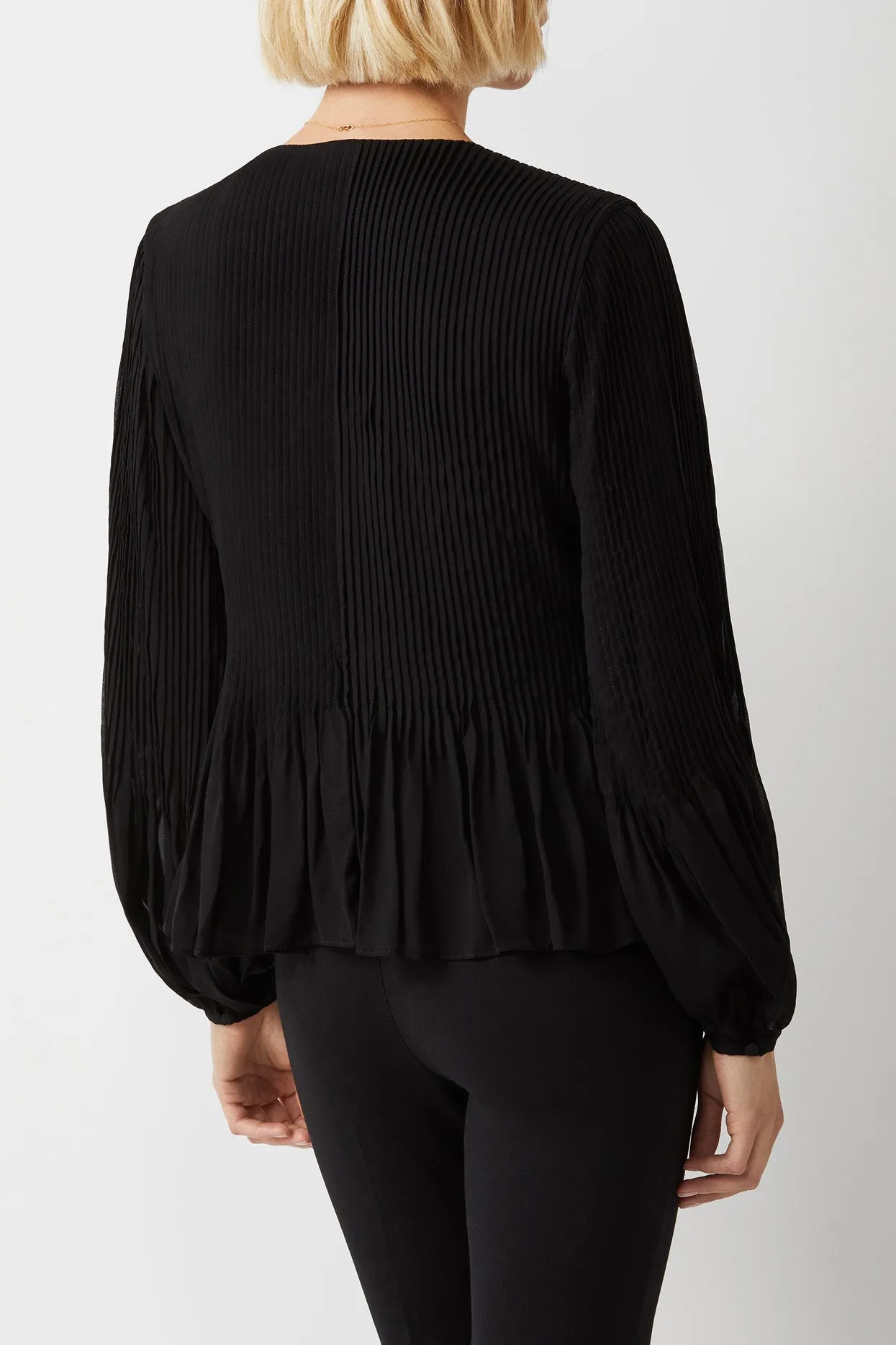 Ecru Designs V-Neck Long Sleeve Ruched Chiffon Top