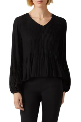 Ecru Designs V-Neck Long Sleeve Ruched Chiffon Top