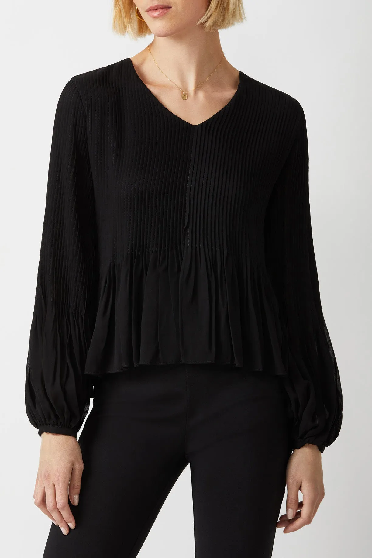 Ecru Designs V-Neck Long Sleeve Ruched Chiffon Top
