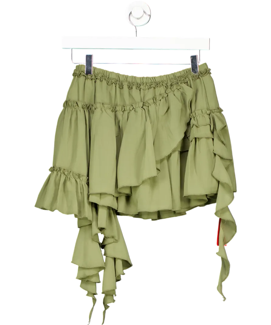 Ego Green Mid Rise Frill Distressed Detail Mini Skirt UK 10