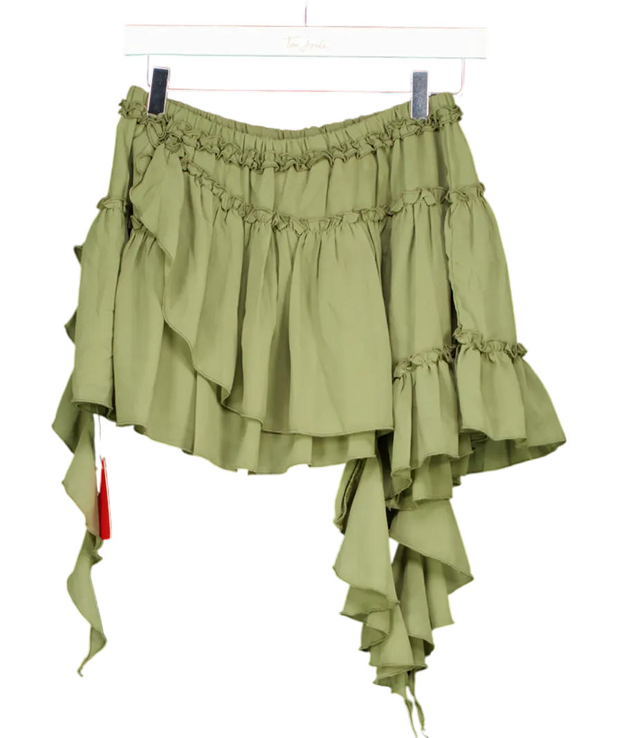 Ego Green Mid Rise Frill Distressed Detail Mini Skirt UK 10