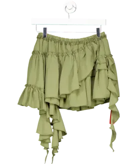 Ego Green Mid Rise Frill Distressed Detail Mini Skirt UK 10