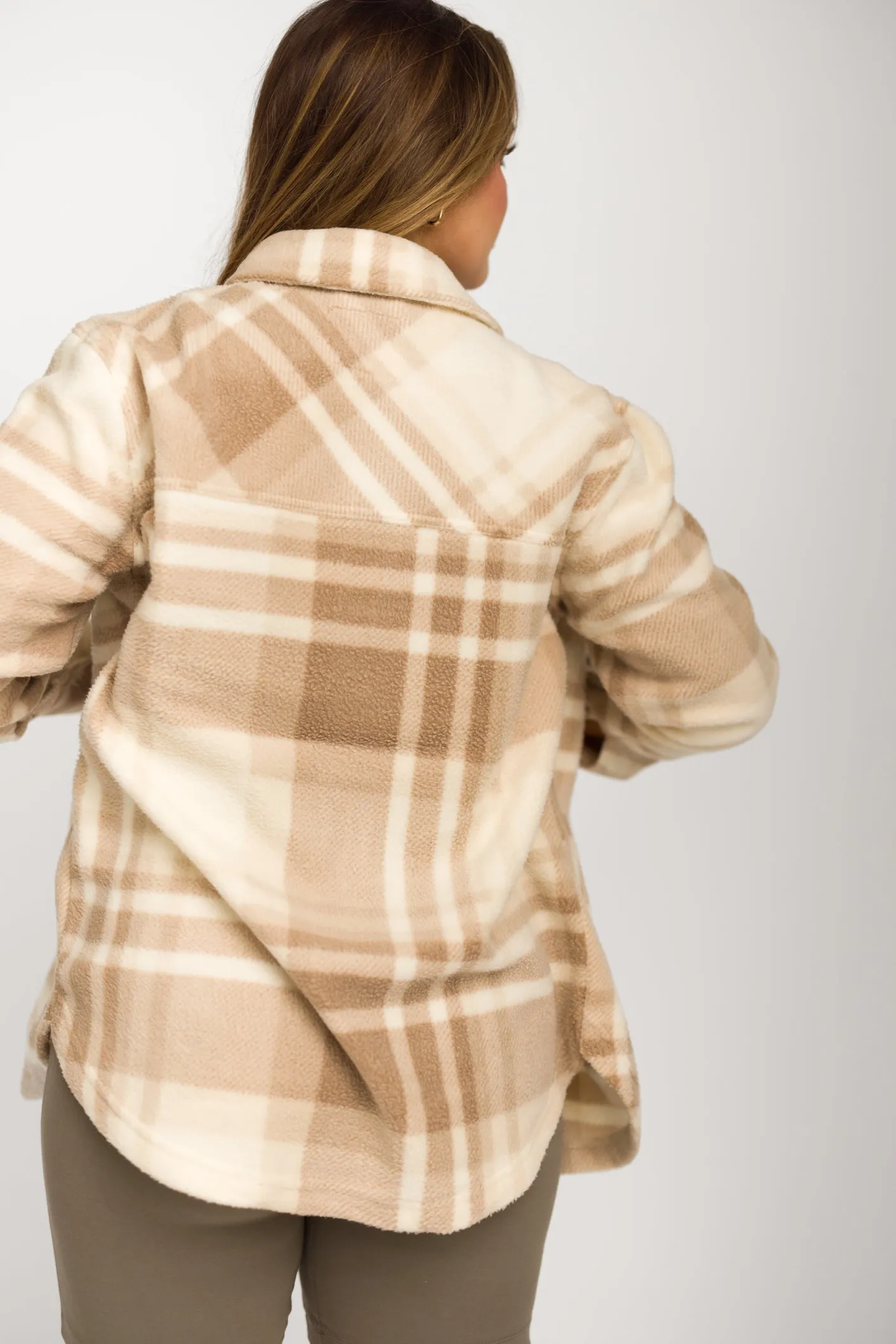Fall for It Fleece Cozy Shacket in Brown Plaid