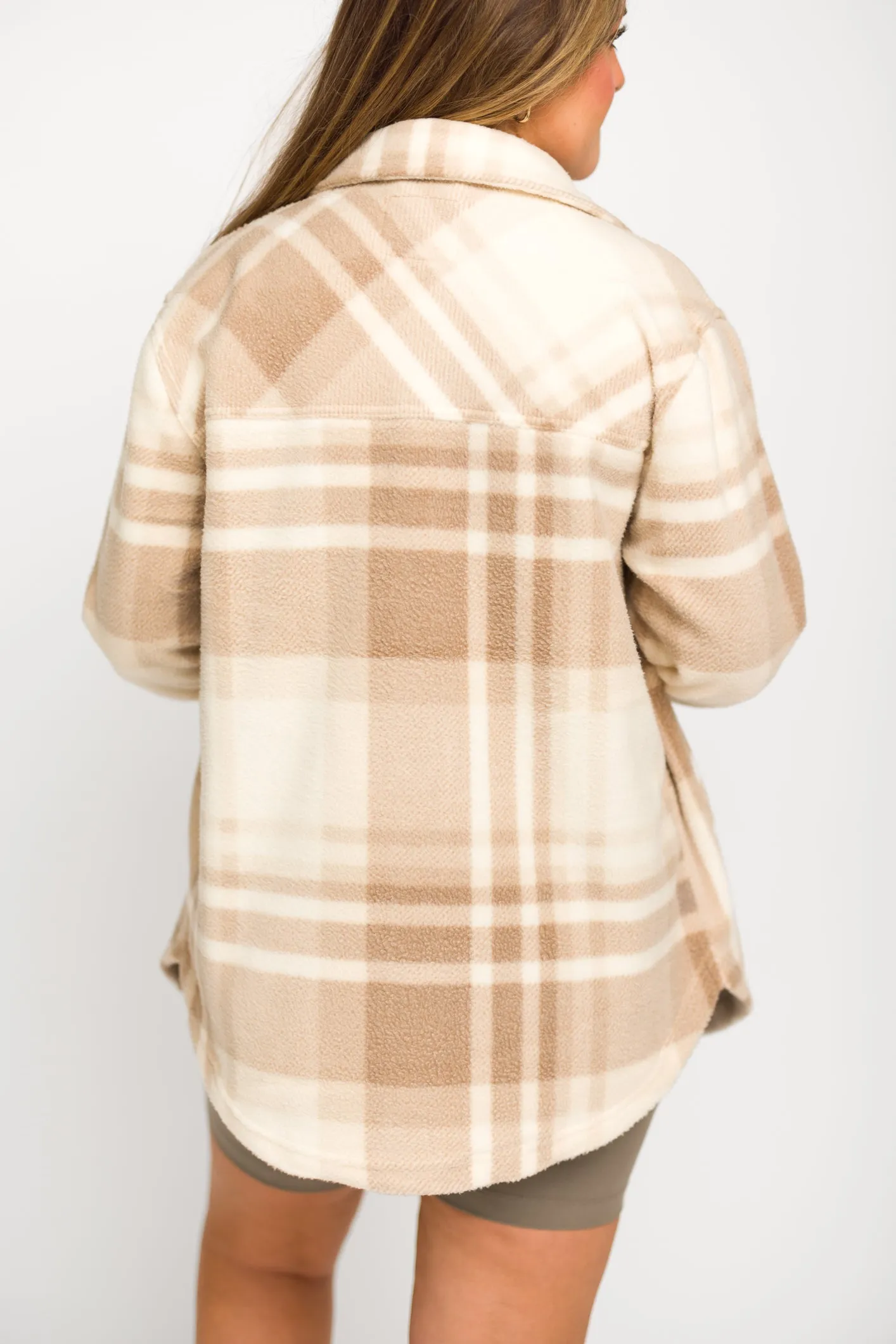 Fall for It Fleece Cozy Shacket in Brown Plaid