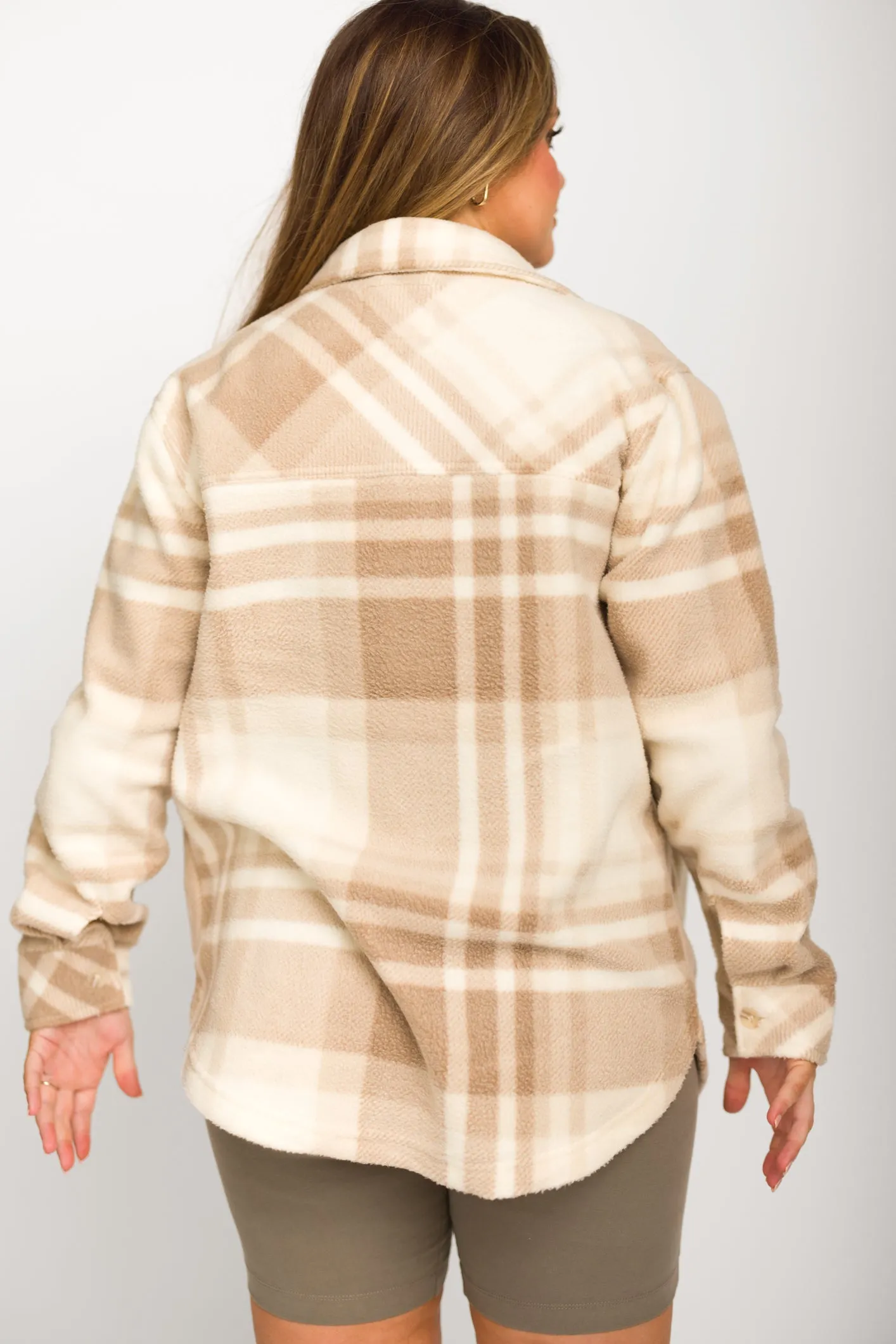 Fall for It Fleece Cozy Shacket in Brown Plaid