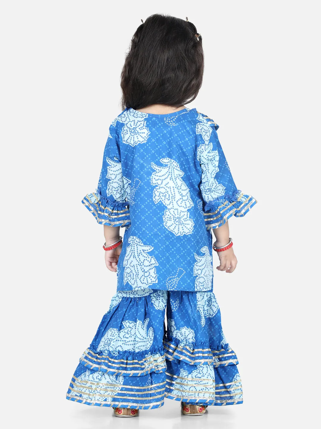 Girls  Printed Pure Cotton Kurti With Sharara Sets - Blue