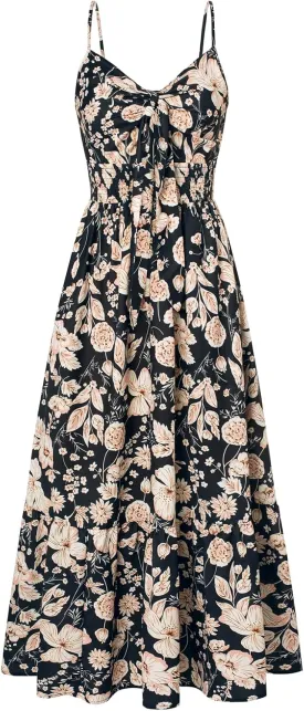 GRACE KARIN Women's 2025 Summer Maxi Dress Floral Tie Front Spaghetti Strap Casual Boho Beach Flowy Sundress with Pockets
