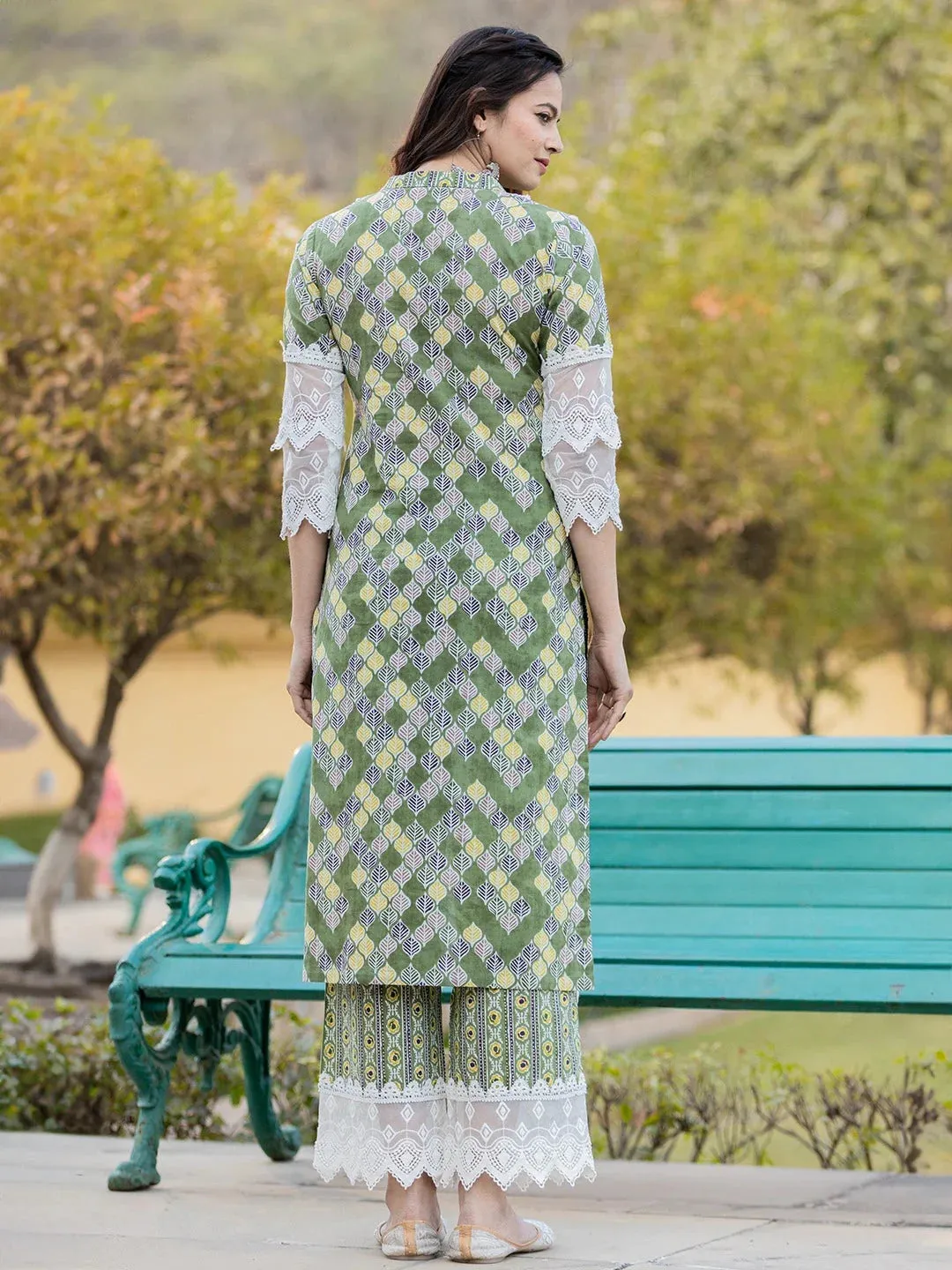 Green Printed Kurta Dupatta Set
