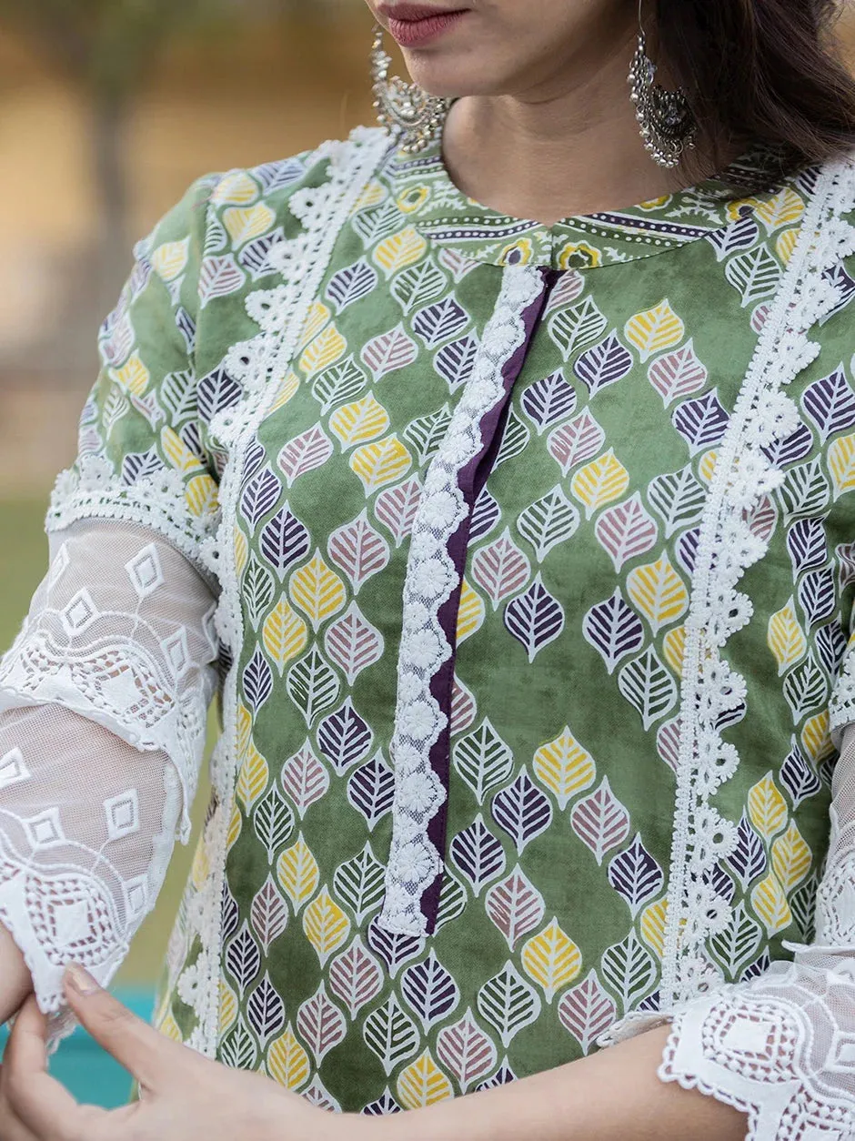 Green Printed Kurta Dupatta Set